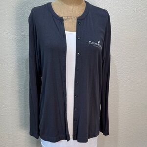 Young Living Women's Large Gray Essential Oils Button Up Long Sleeve Cardigan